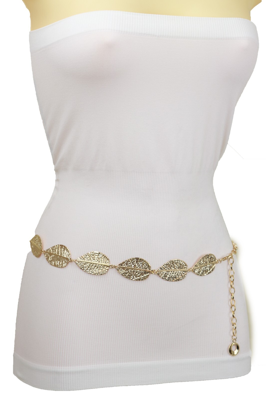 Women Gold Color Metal Chain Fashion Belt Hip High Waist Leaf Charms Size S M