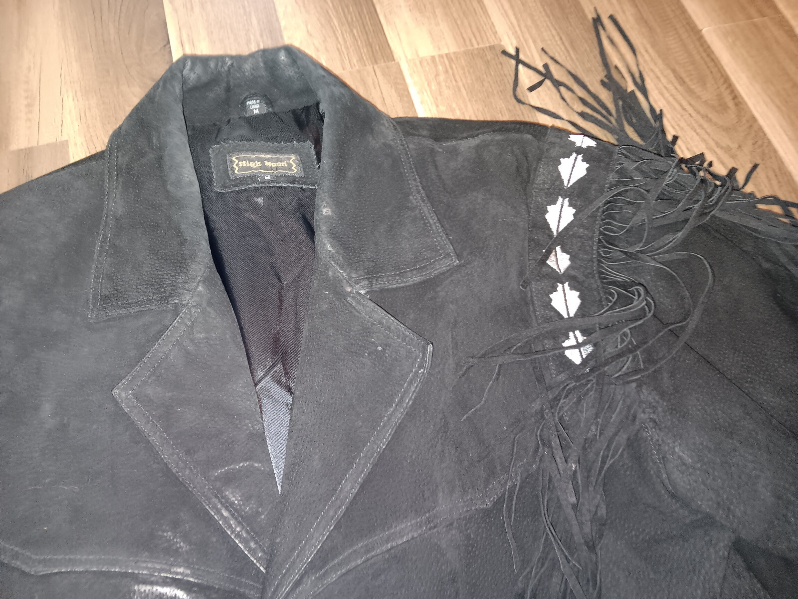 High Noon black Leather Suede Fringe Mens Western style Medium size jacket