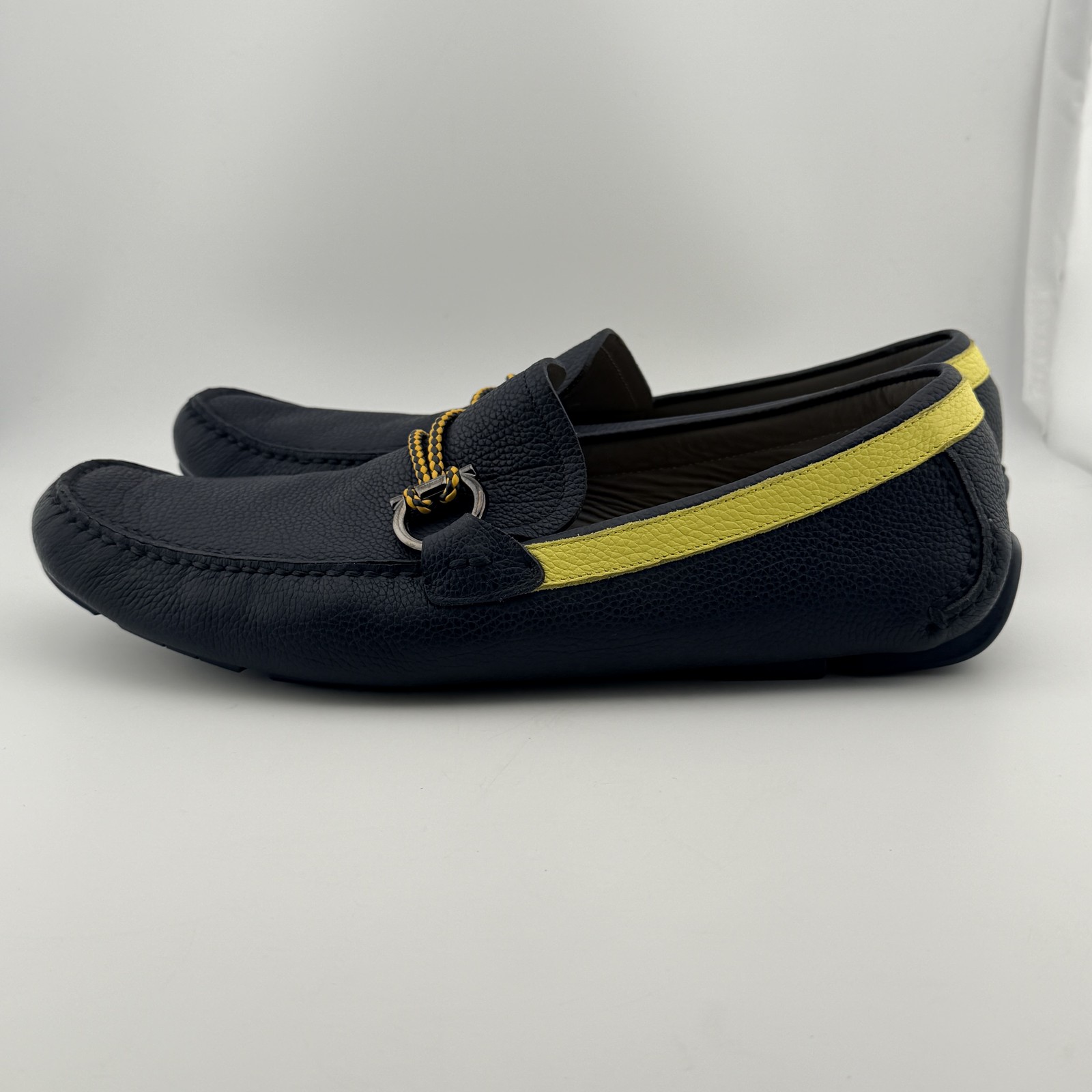 Salvatore Ferragamo Men’s Navy Blue Gancini Driving Loafers US 10.5 E Made Italy