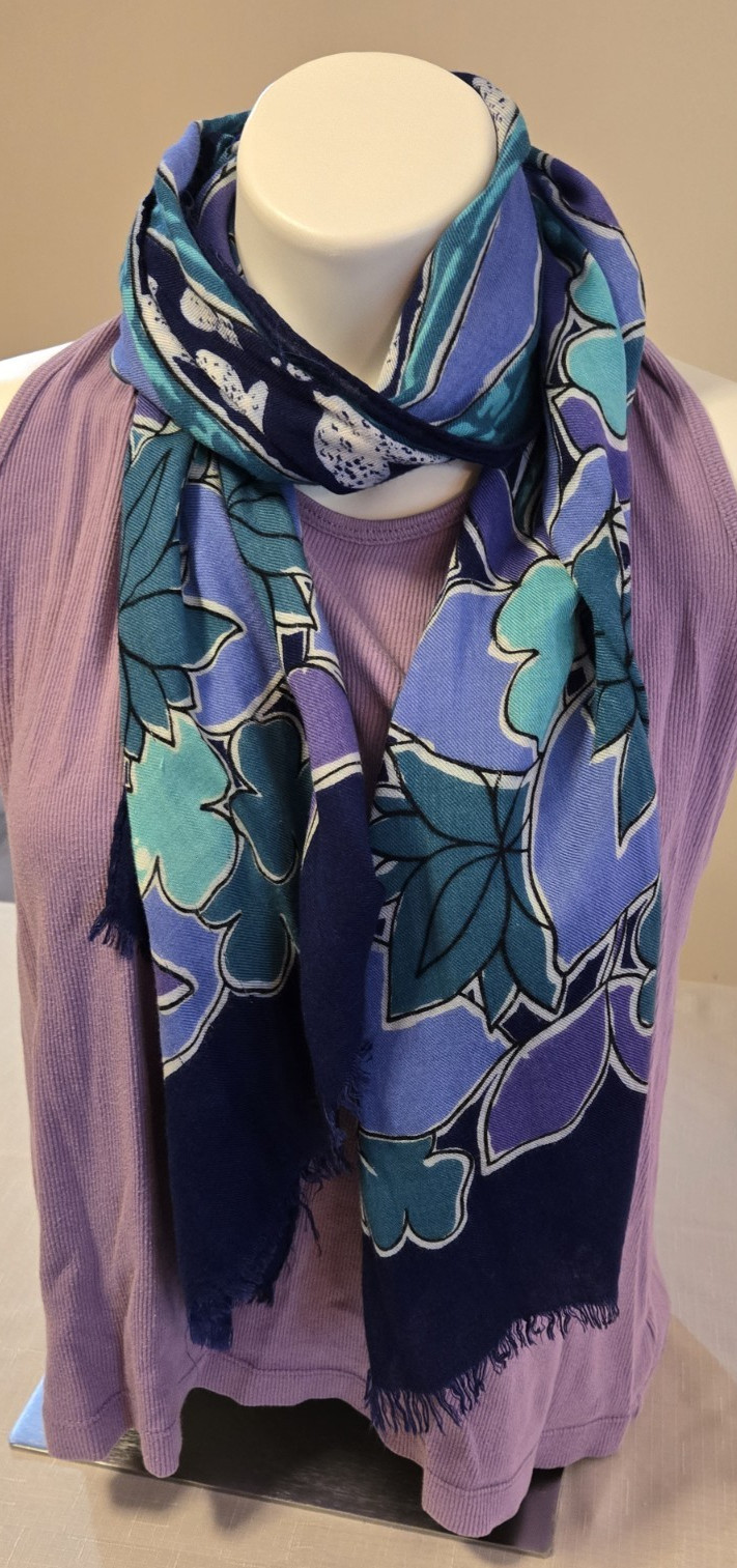 AXCESS Scarf Irish Clover Print 100% Rayon Italy Blue Aqua Purple Navy 20×62