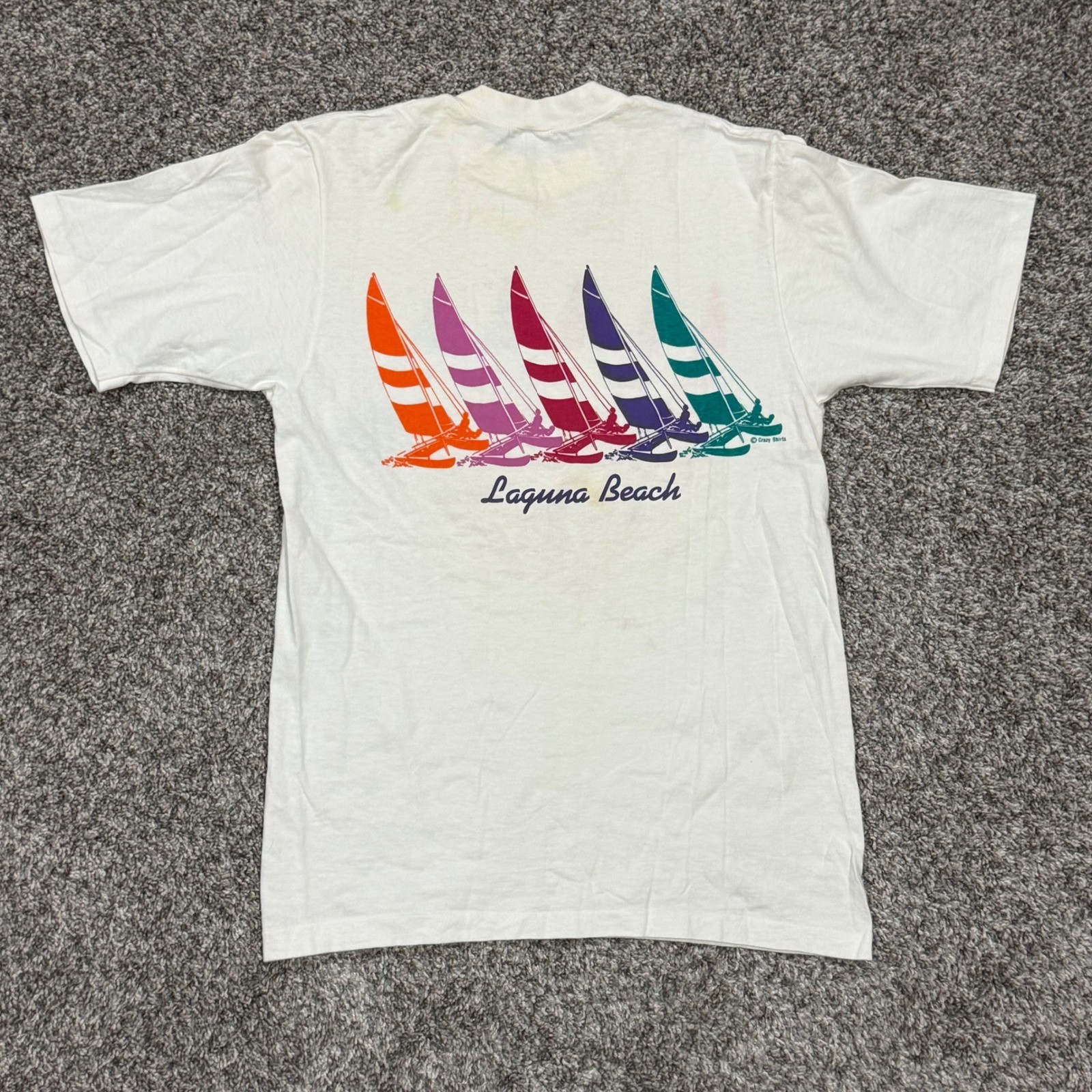 VTG 90s Crazy Shirts Laguna Beach Sailboat Graphic TShirt Mens M White Single