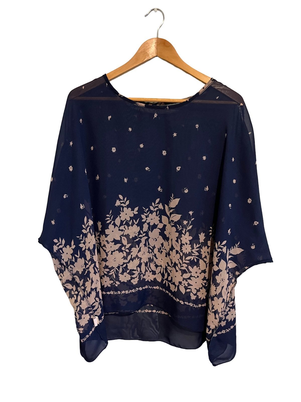 Semi Sheer Batwing Sleeve Flower Blouse