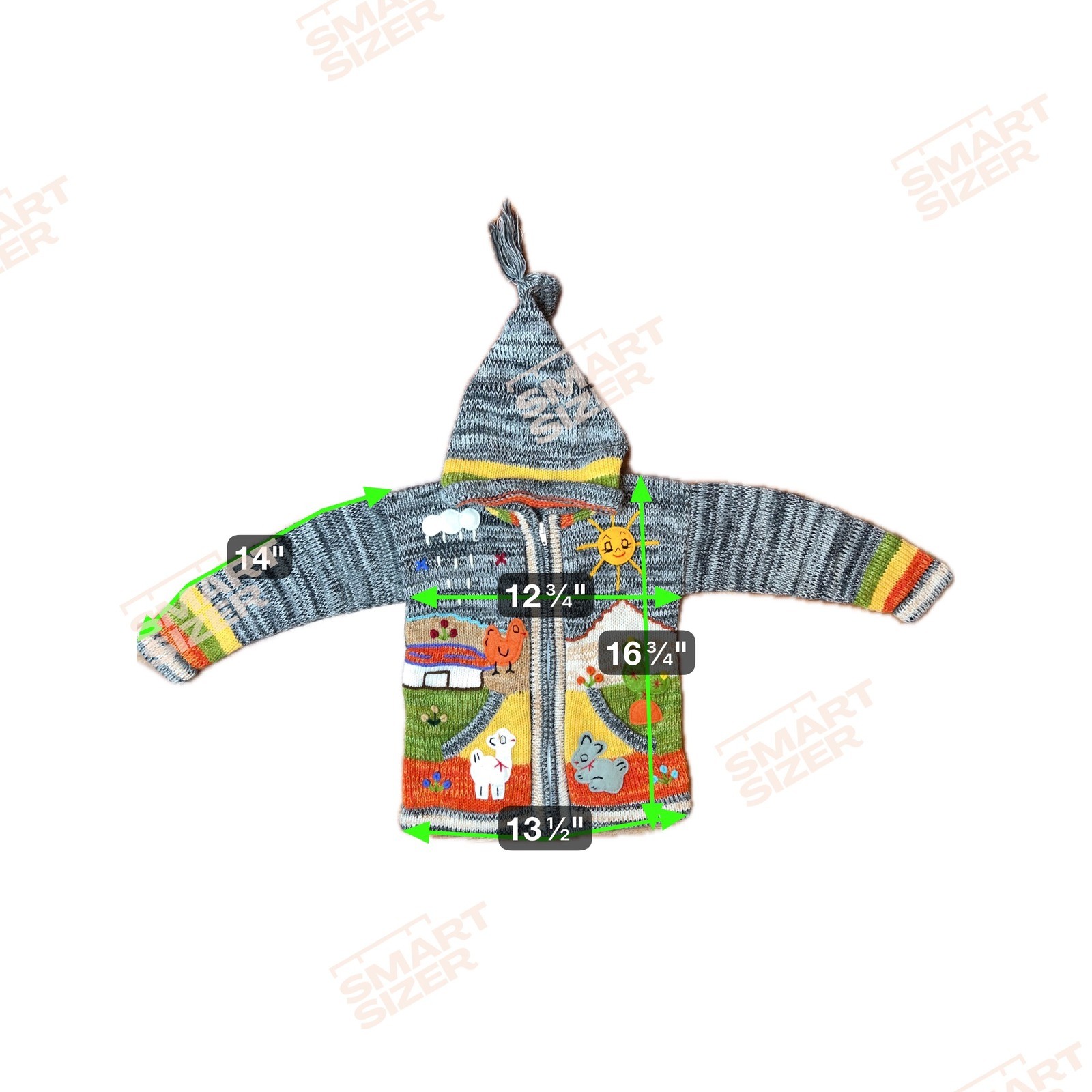 Native Creation Kids Knit Hooded Cardigan Sweater Peru Animals Farm Scene Size M