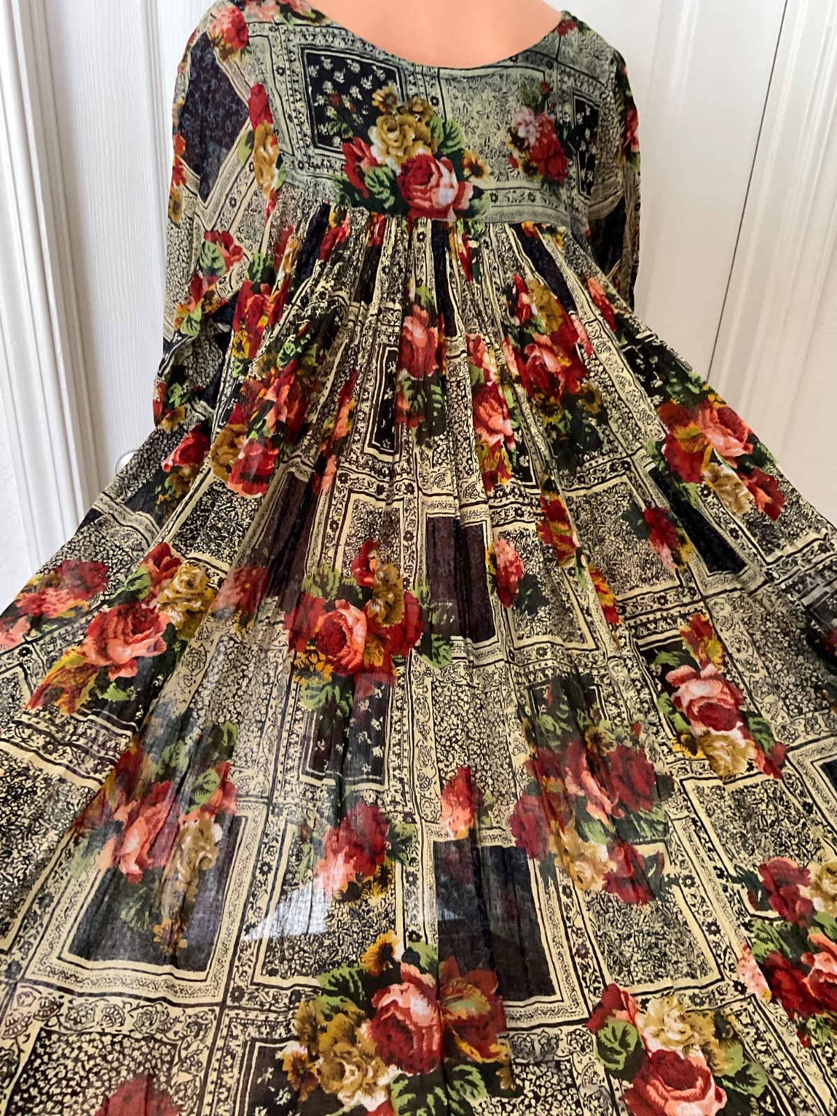 Patchouli from Nature 100% Cotton Batik Style Maxi Dress 1990s India Size Large