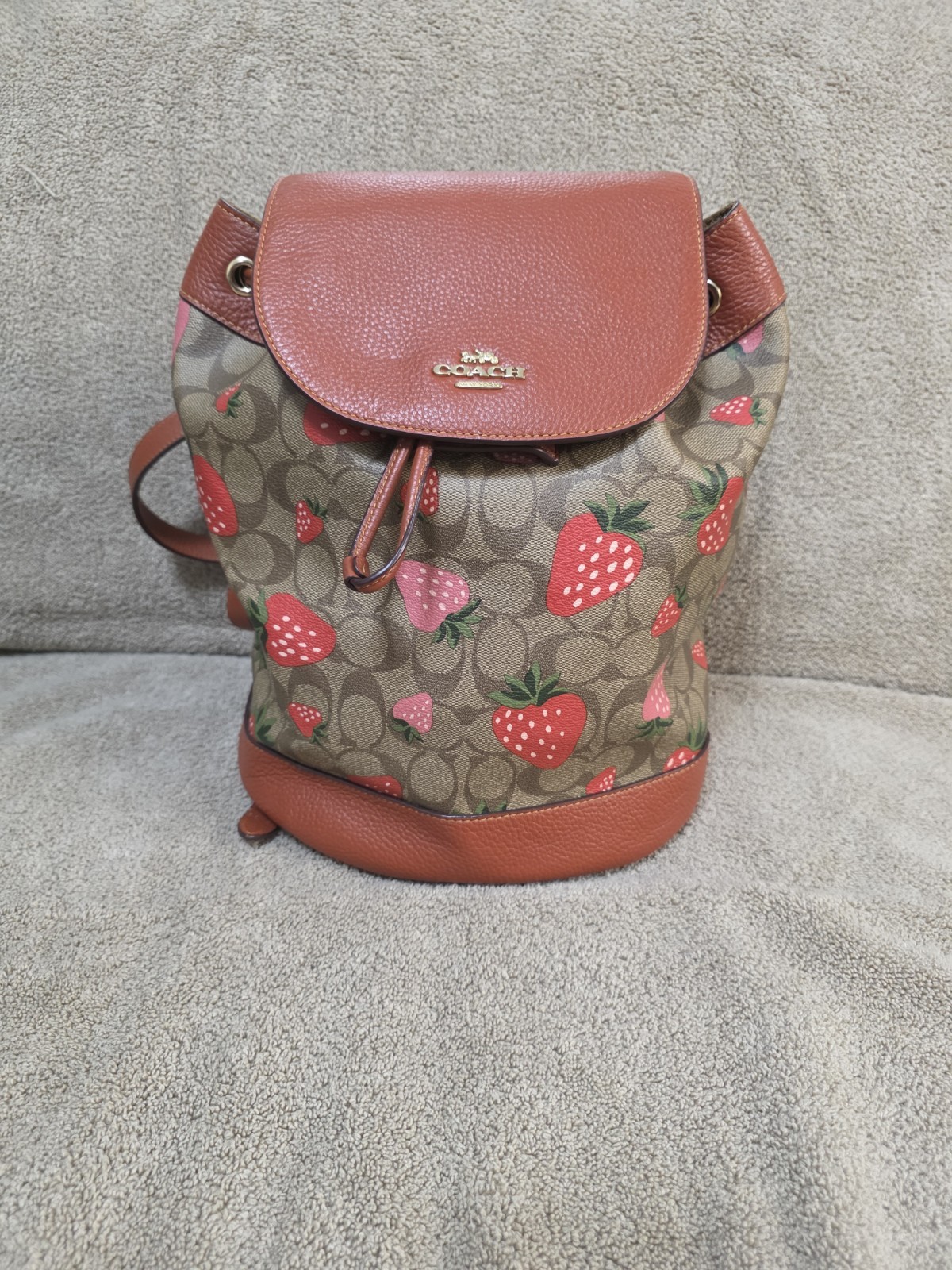 Coach Dempsey Drawstring Backpack In Signature Canvas Wild Strawberry Print