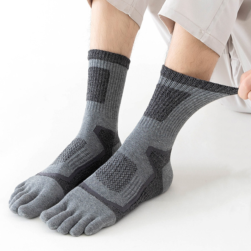 3Pairs Men Five Finger Separate Athletic Toe Crew Socks Sport Causal Cotton 7-11