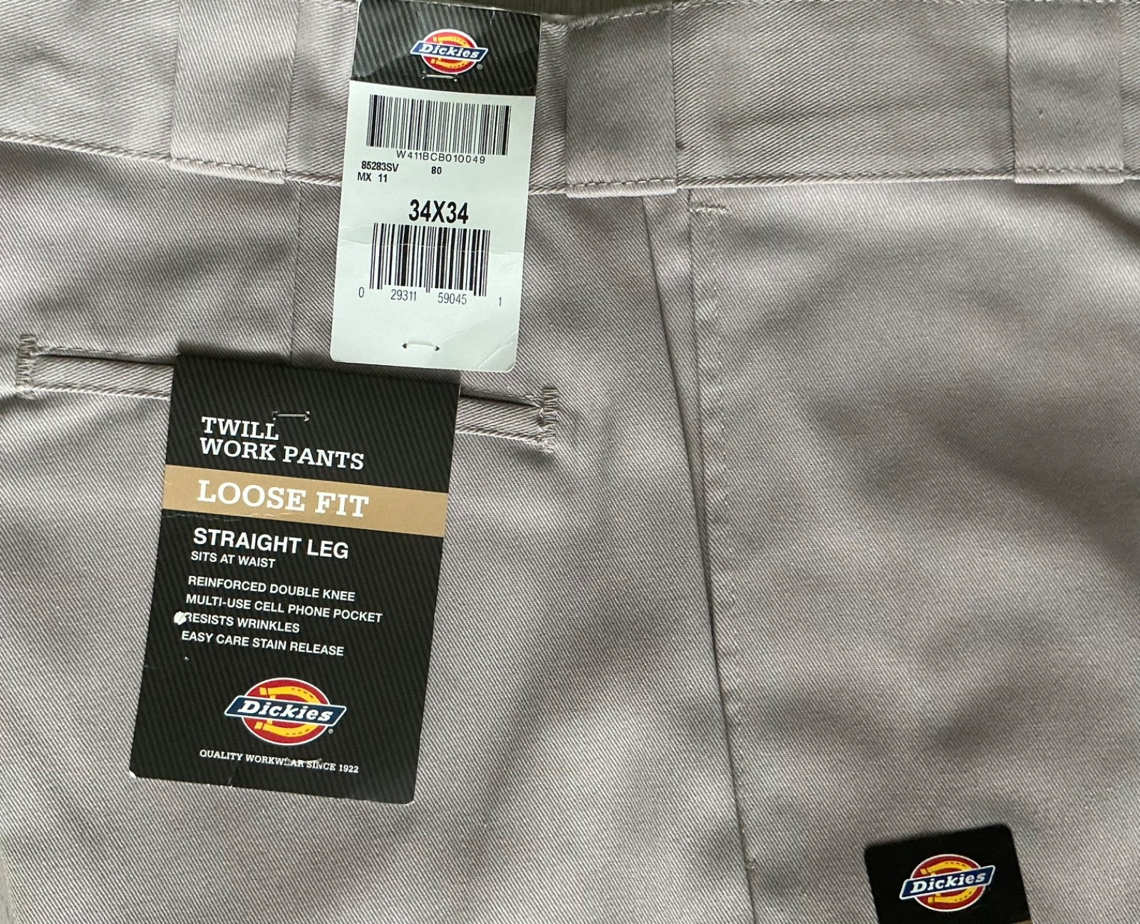 Dickies Mens Loose Fit Pants Silver Grey Size 34X34