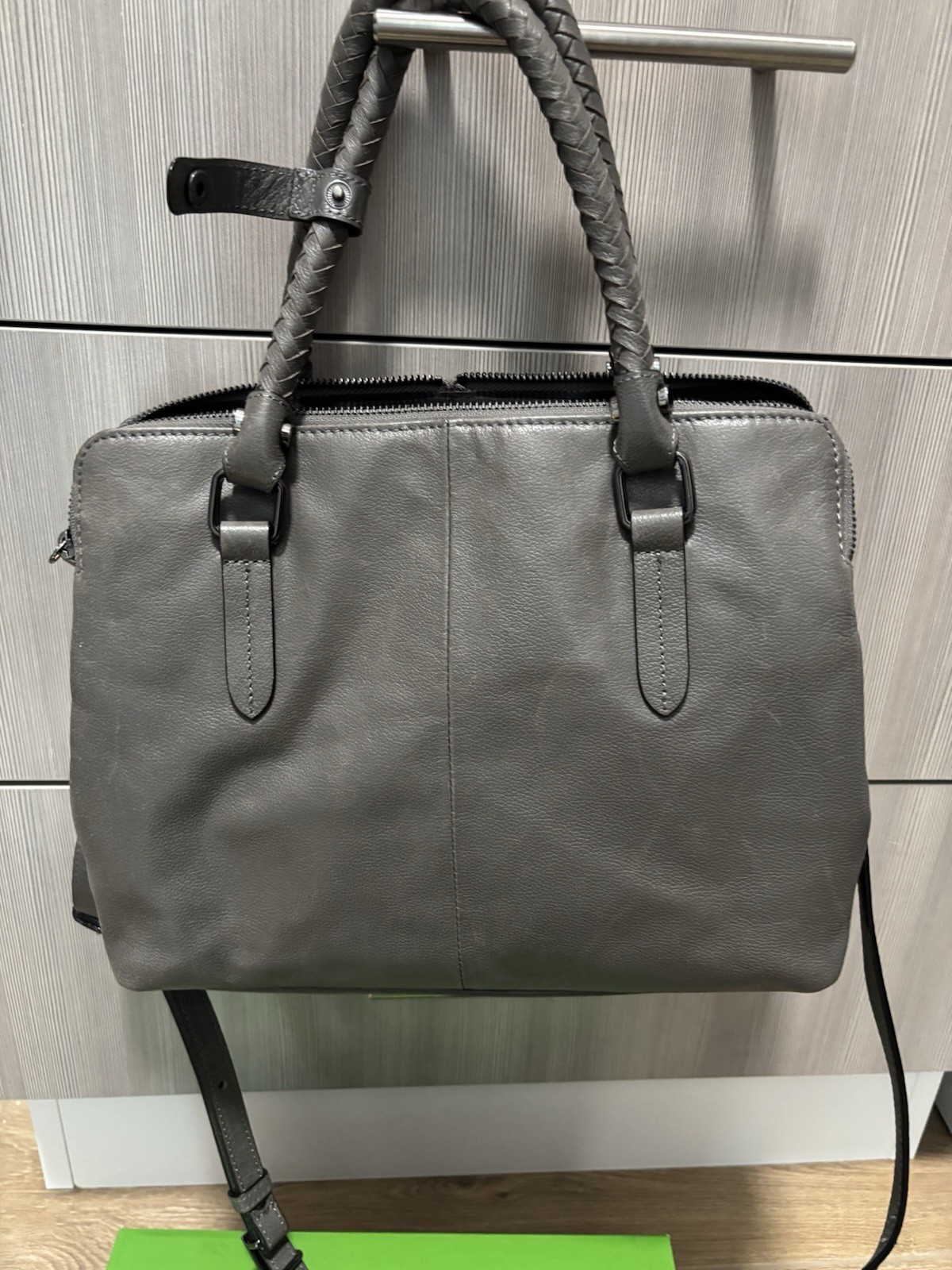 Gray Pebbled Satchel Top Handle Zip w/ Detachable Adjustable Strap Pockets