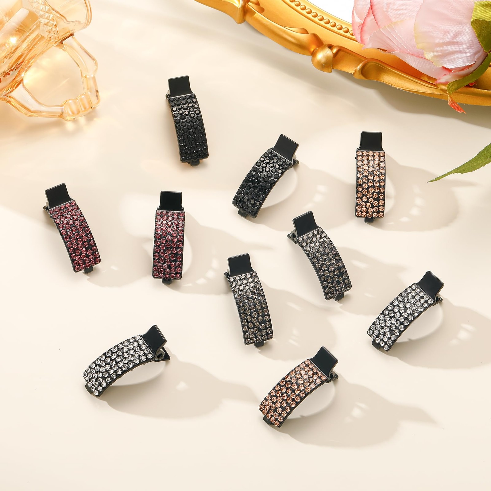 CWJCYTNSN 10 Pcs Small Rhinestone Hair Clips 1 Count (Pack of 10), Mix Color