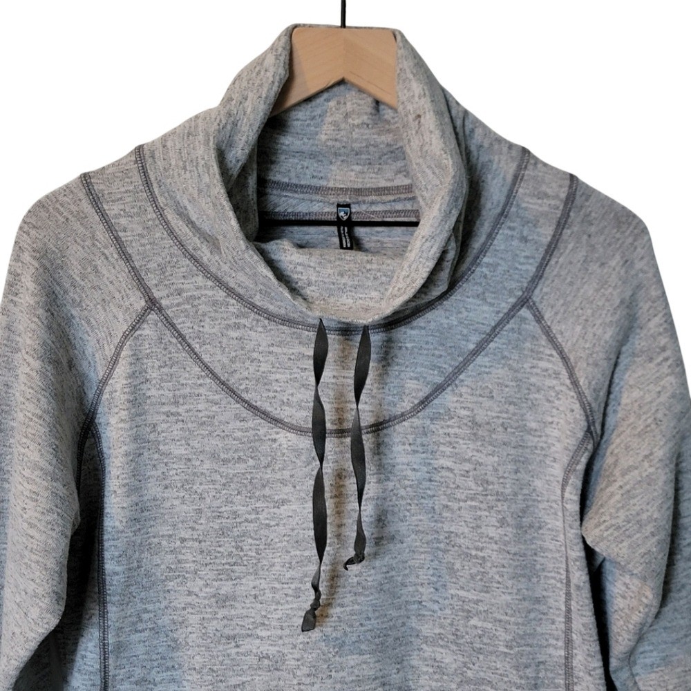 KUHL Leah Pullover Sweatshirt Grey Knit Cowl Neck Thumb Holes Size L