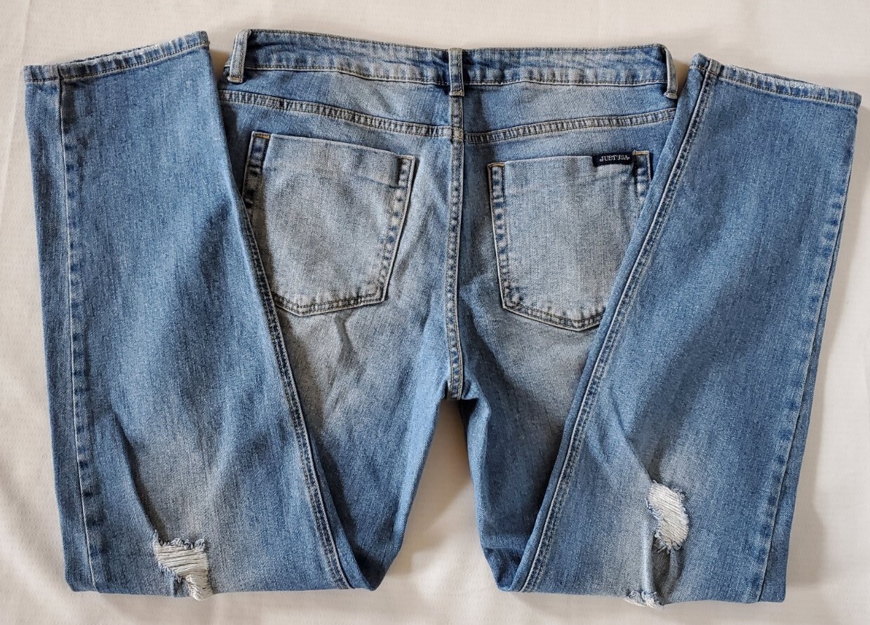 Just USA Jeans Women’s 9 (34×30) Blue Denim High Rise Distressed Cotton Blend