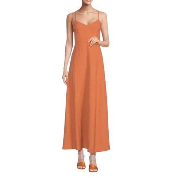 Theory Haranna Canyon Orange Linen-Blend Maxi Dress Size 2 $425