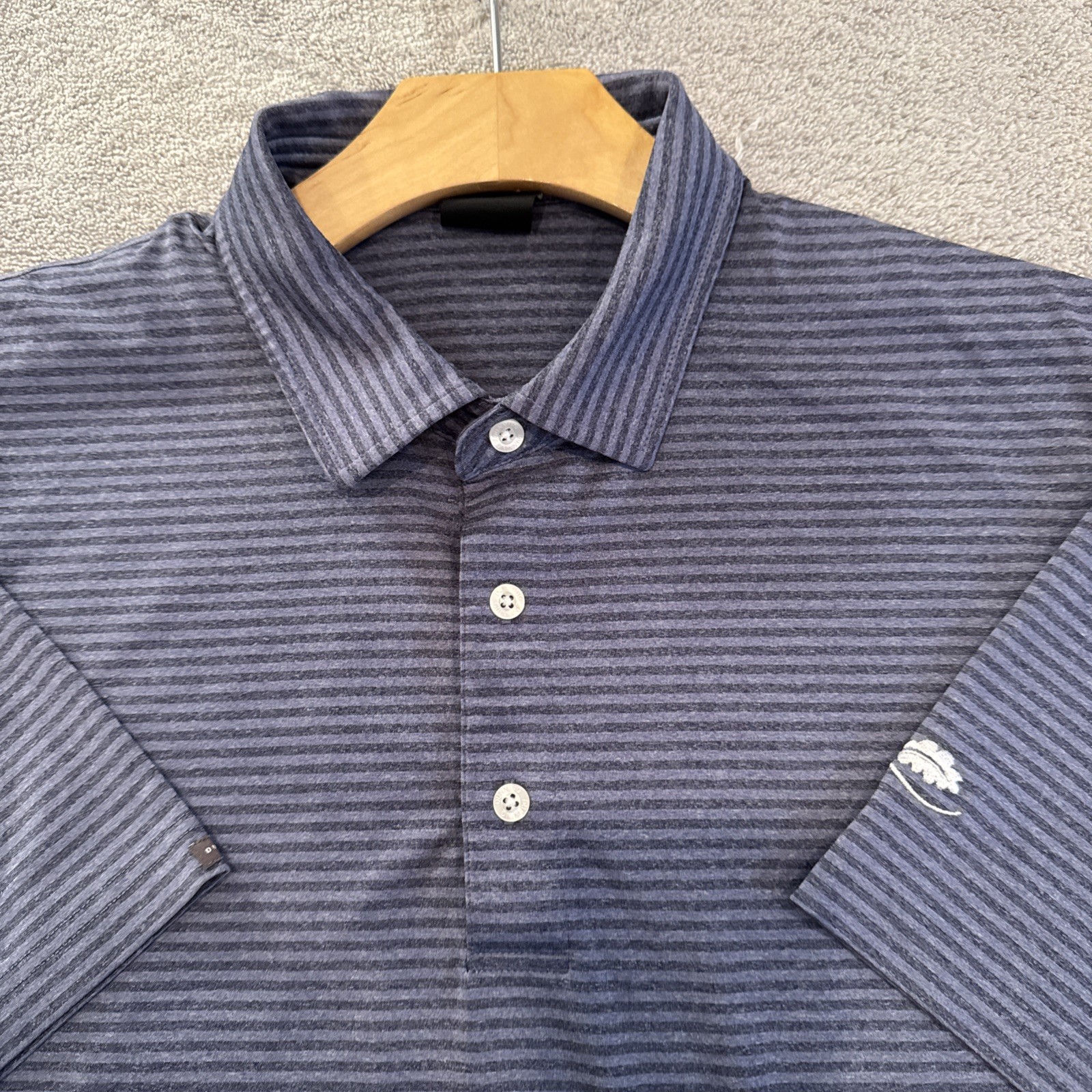 Dunning Golf Polo Shirt Mens L Blue Heathered Stripe Performance Short Sleeve