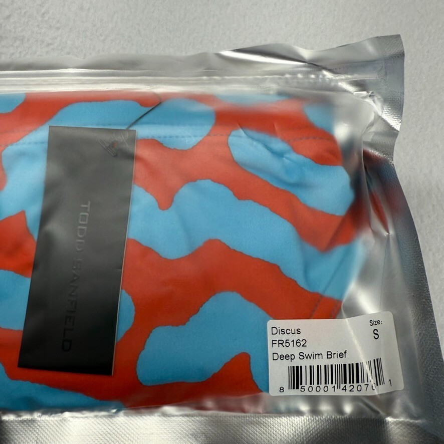 Todd Sanfield Swim Brief Men’s Small Blue Abstract Retro Swimsuit Funky Deep NEW