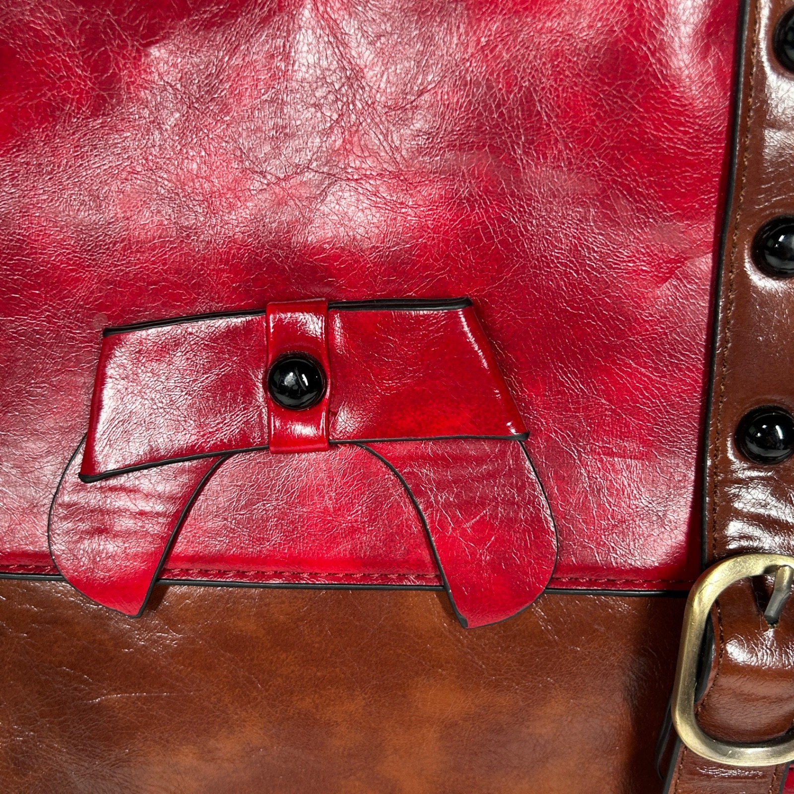 Ecosusi Messenger Bag Red Brown Faux PU Leather Bow Collegiate Crossbody Satchel