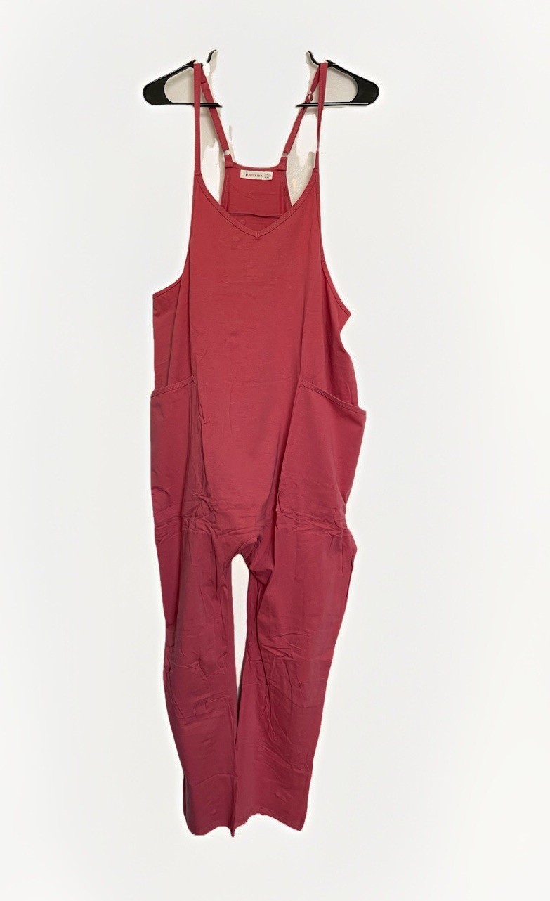 OUFEIYA Jumpsuit Harem Overall Wd Pockets Pink Sz Medium New