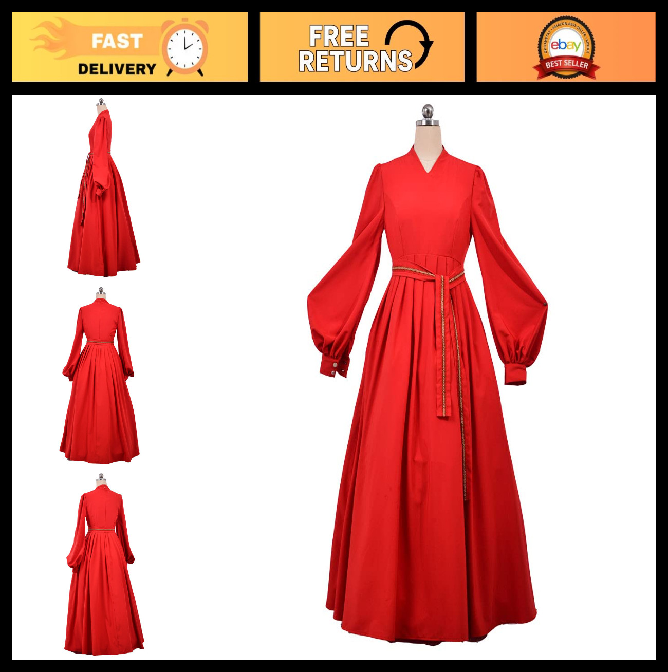 Elegant Princess Bride Costume for Women – Red Wedding Dress, Buttercup Cosplay,
