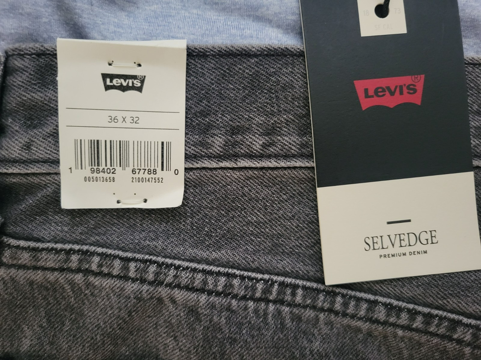 Levi’s 501 Selvedge Men’s Premium Straight Fit Jeans 36×32 Black Ash 005013658