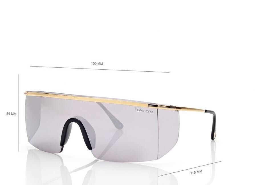 NEW TOM FORD PAVLOS-02 TF980 30C Shiny Gold/Lght Grey Silver Mirror 150 115 02mm