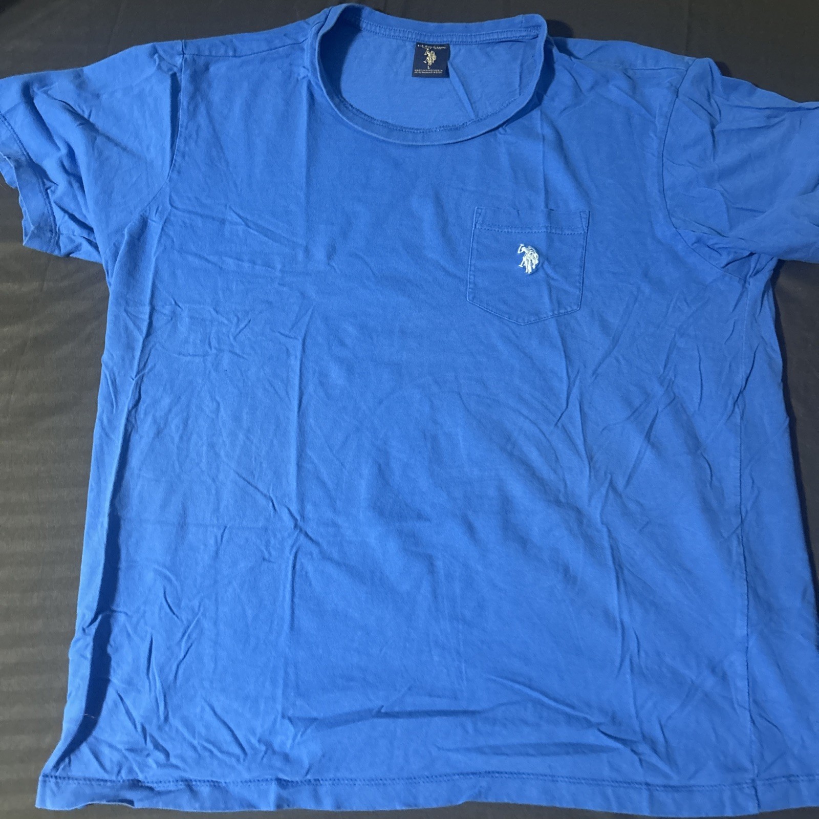 US Polo Assn Shirt Mens Adult Large Blue Cotton Short Sleeve Pony Pocket Casual