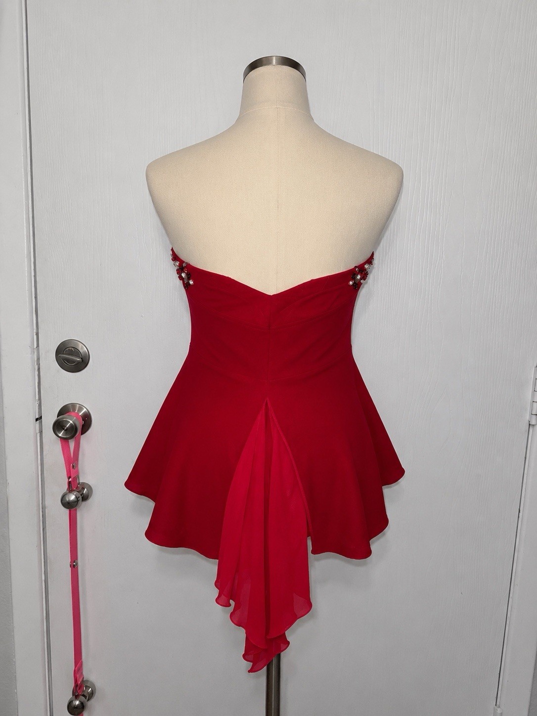 Monaco USA Red Strapless Embellished High-Low Formal Top Rhinestone Sweetheart