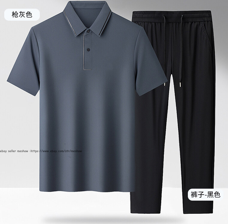 Summer Men 2pcs Shirts and Pants sets Middle aged dad Casual Fashion Beach sets
