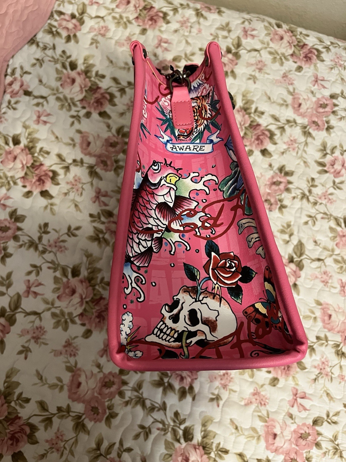 Brand New Ed Hardy Denim Pink Rhinestone Tattoo Purse Bag