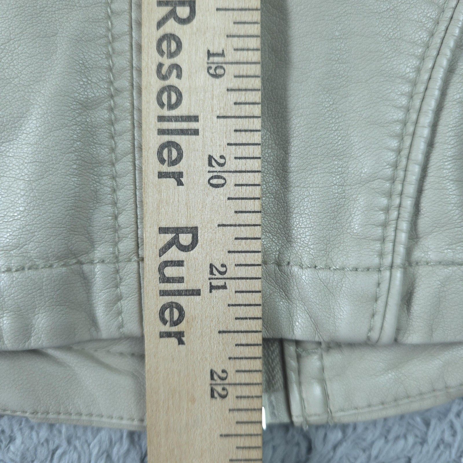 Kenneth Cole Reaction Jacket Womens Medium Beige Faux Leather Zip Pockets Moto