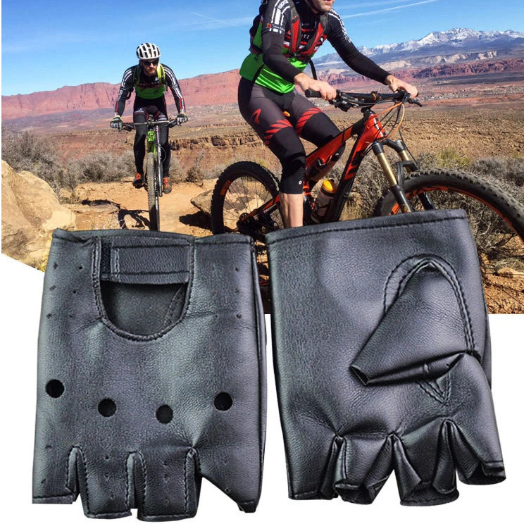 2× Men’s Black Motorcycle Fingerless Leather Half Finger Driving Biker Gloves US