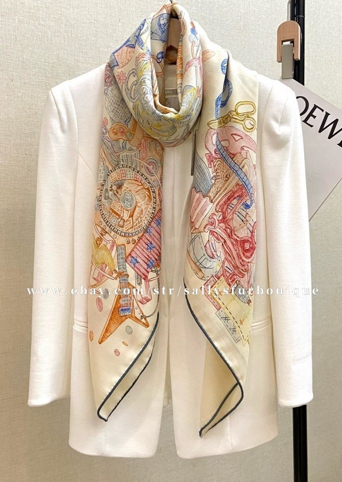 2026 Sallys 70% Cashmere 30% Silk Wrap Scarf Future Print Double Face Shawl 53″