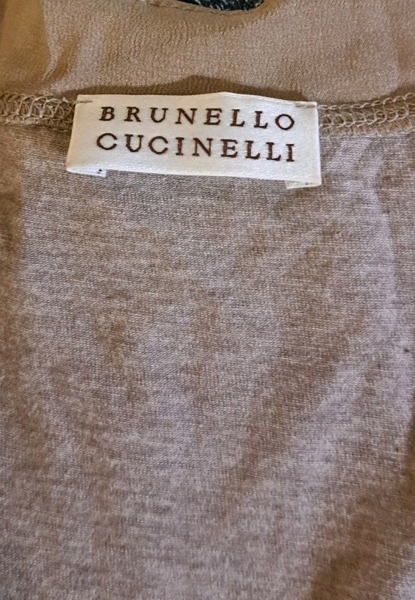 Brunello Cucinelli Italy Silk Cotton Layered Taupe Vneck Tank Top Small Luxury