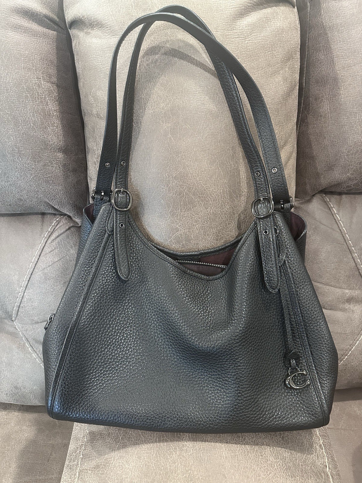 Coach Lori Shoulder Bag Black Pebbled Leather C4824 Large Tote Purse