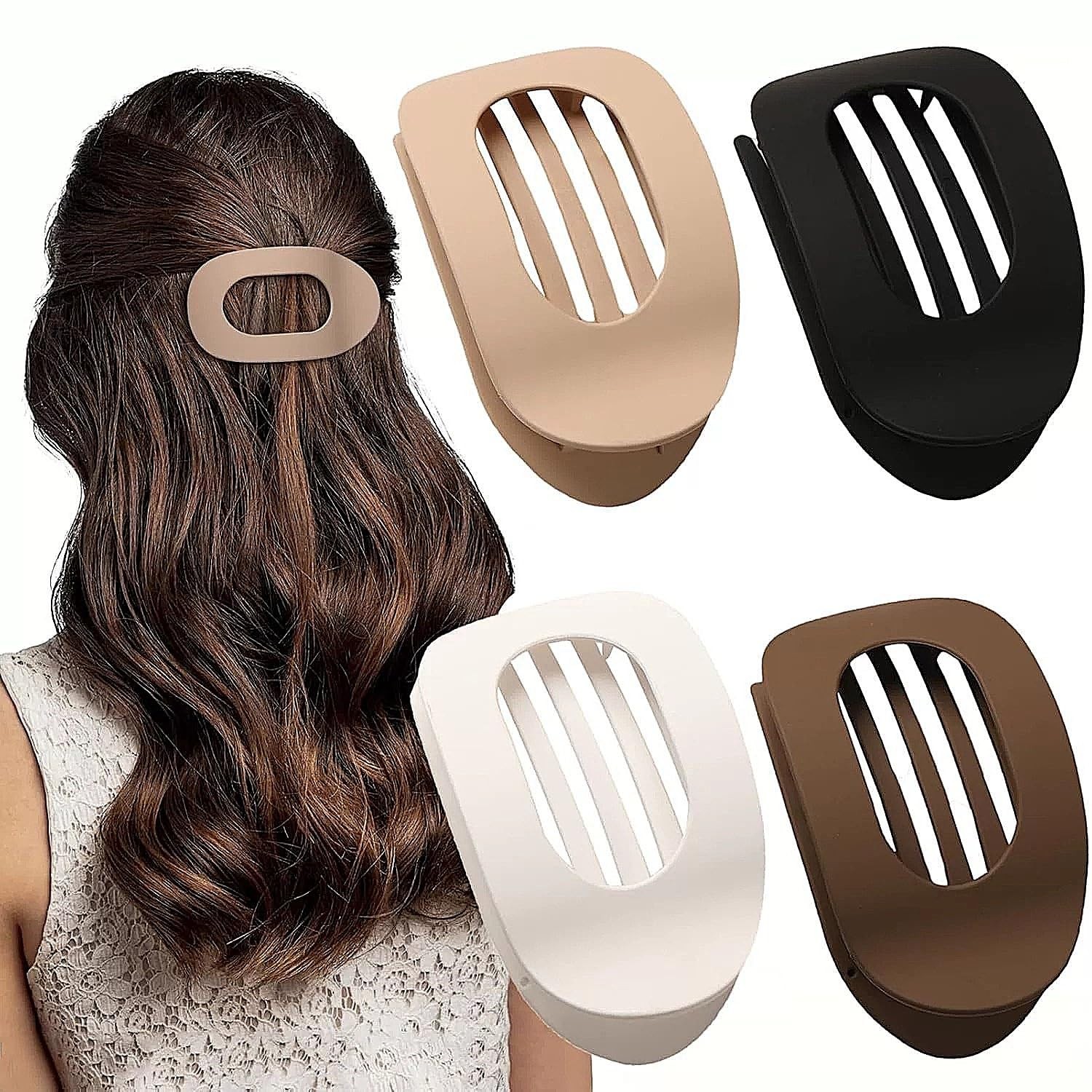 4 Pcs Flat Hair Clips-Round 4 Count (Pack of 1), Black, Brown, Beige, White