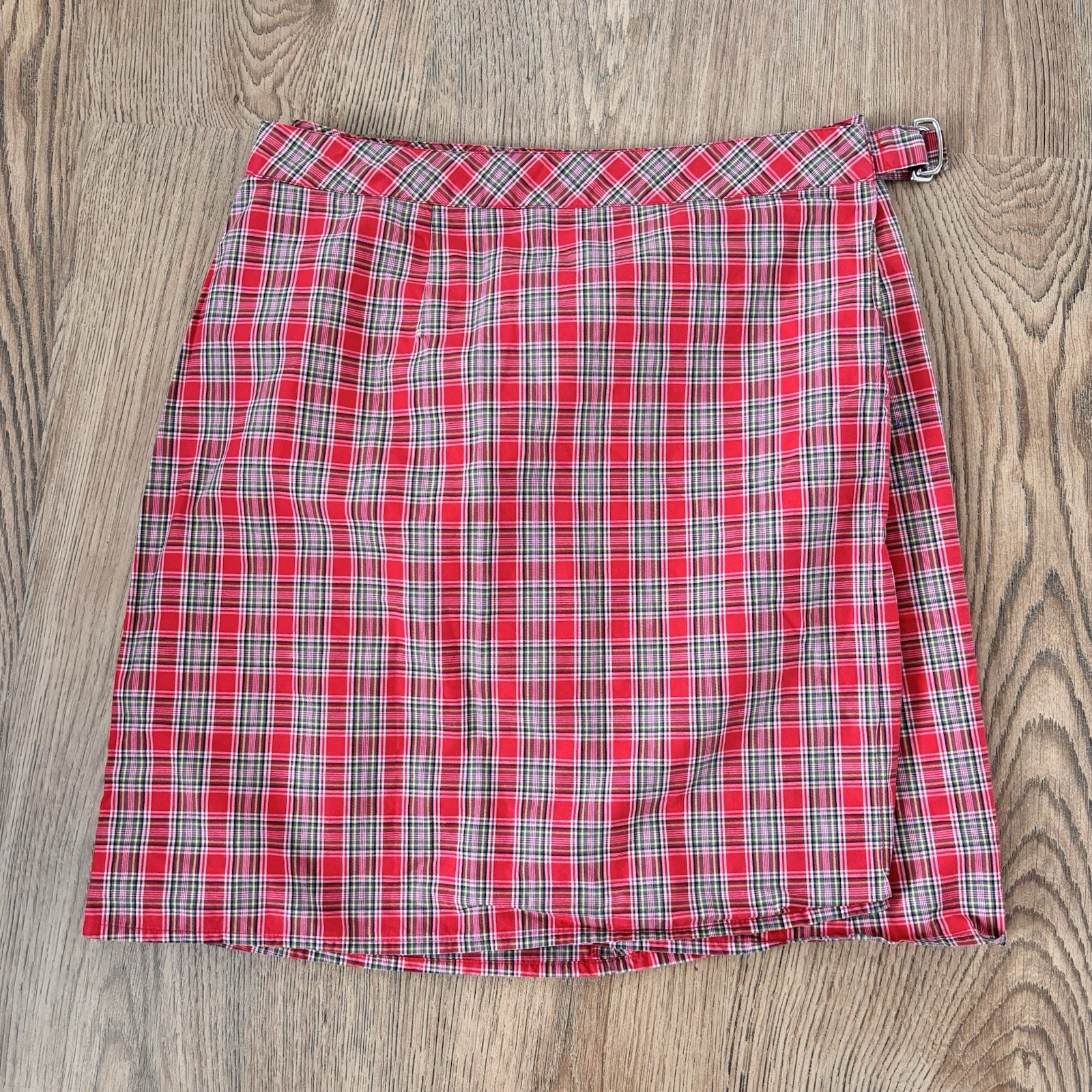 Gap Vintage Y2K Skirt Fit 8 W26 Red Multi Wrap Plaid Check Mini Retro Cotton
