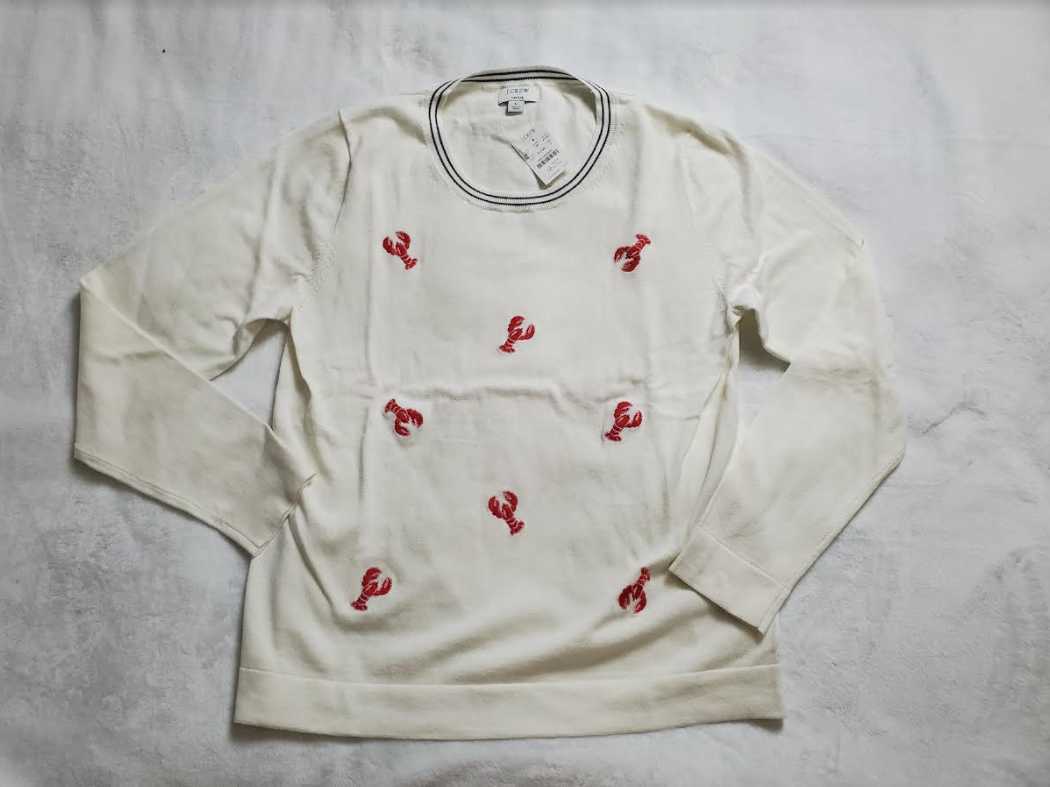 NEW WOMEN’S XXS XS S M L XL J CREW FACTORY LOBSTER PRINT TEDDIE SWEATER