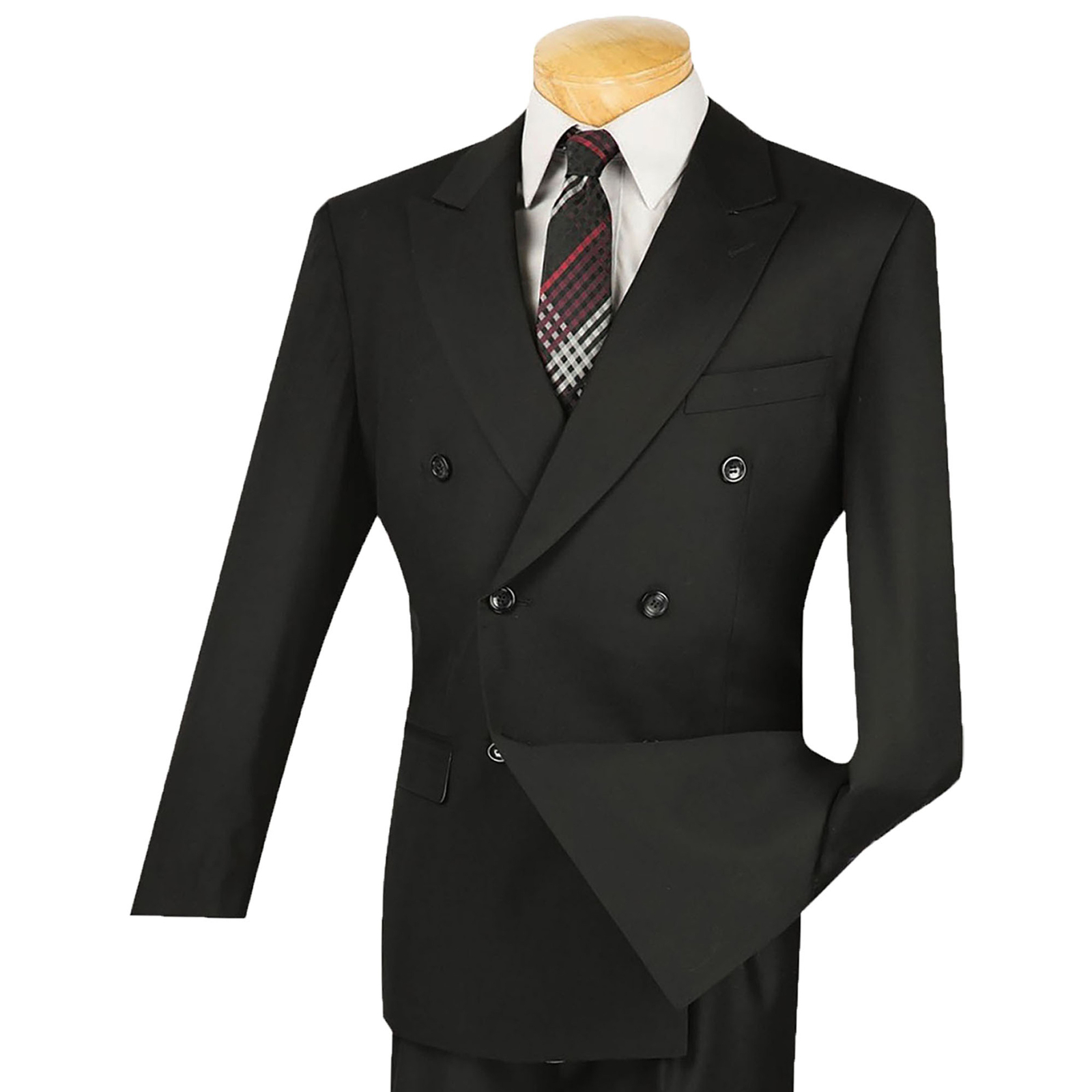 VINCI Men’s Black Double-Breasted Suit w/ Adjustable Waist, Reg-Fit – NEW
