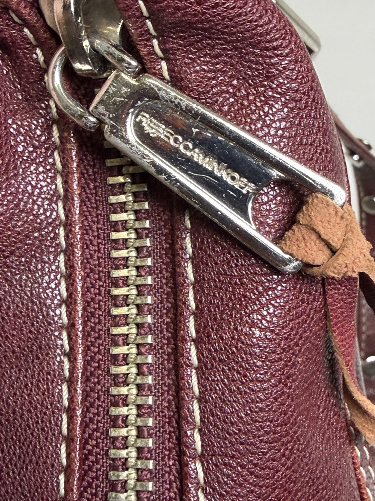 Rebecca Minkoff Mini Mac Crossbody Bag Maroon Leather Purse Chain Strap Studded