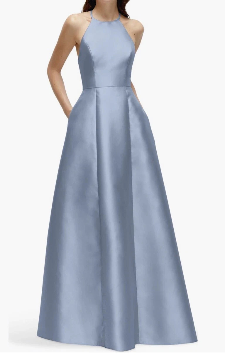 Alfred Sung Cloudy Blue A-Line Satin A-Line Gown Dress Size 16 $279 D874