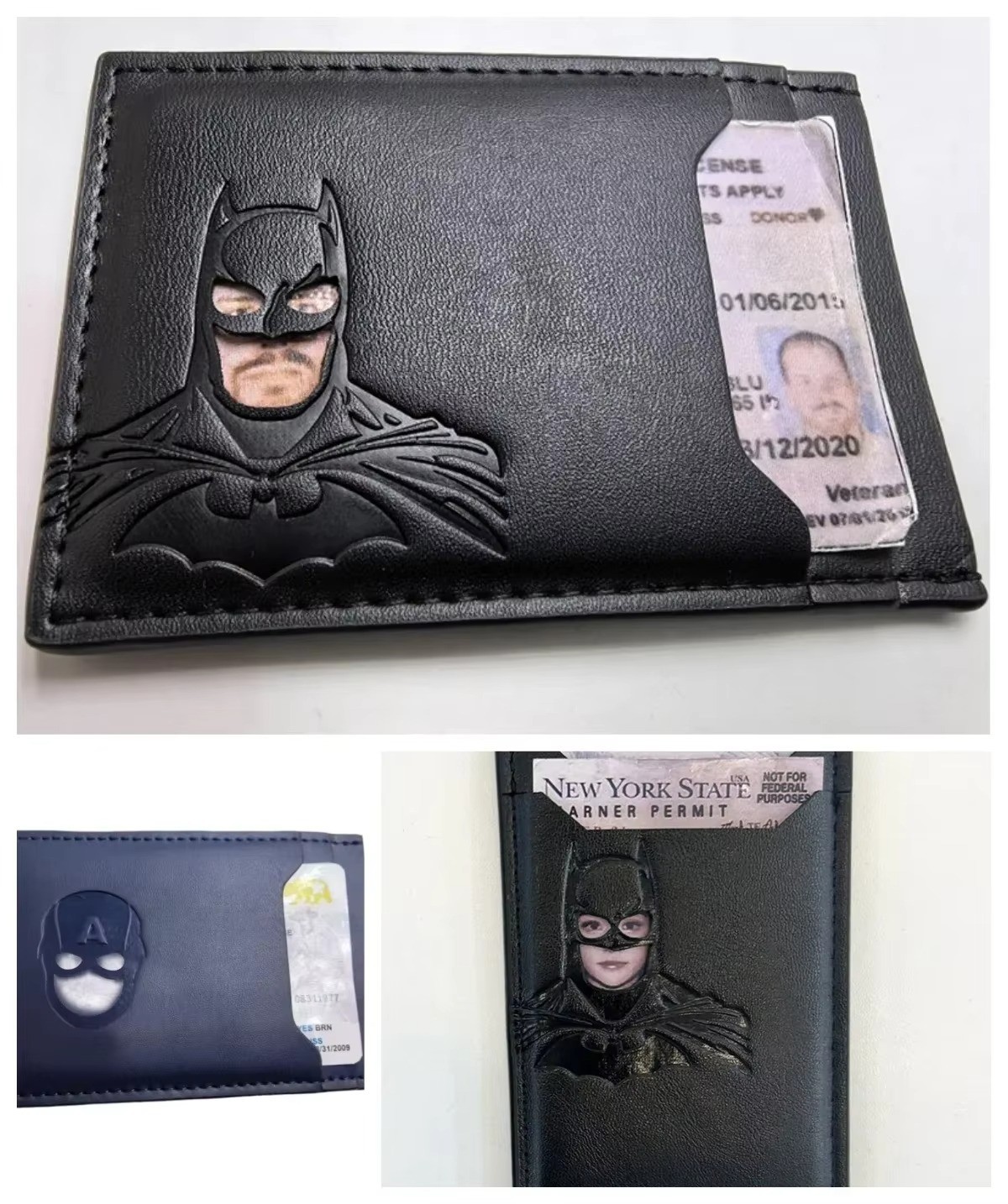 Personalized Leather Bat Wallet Superhero Mask Card Holder Heroic ID Wallet**