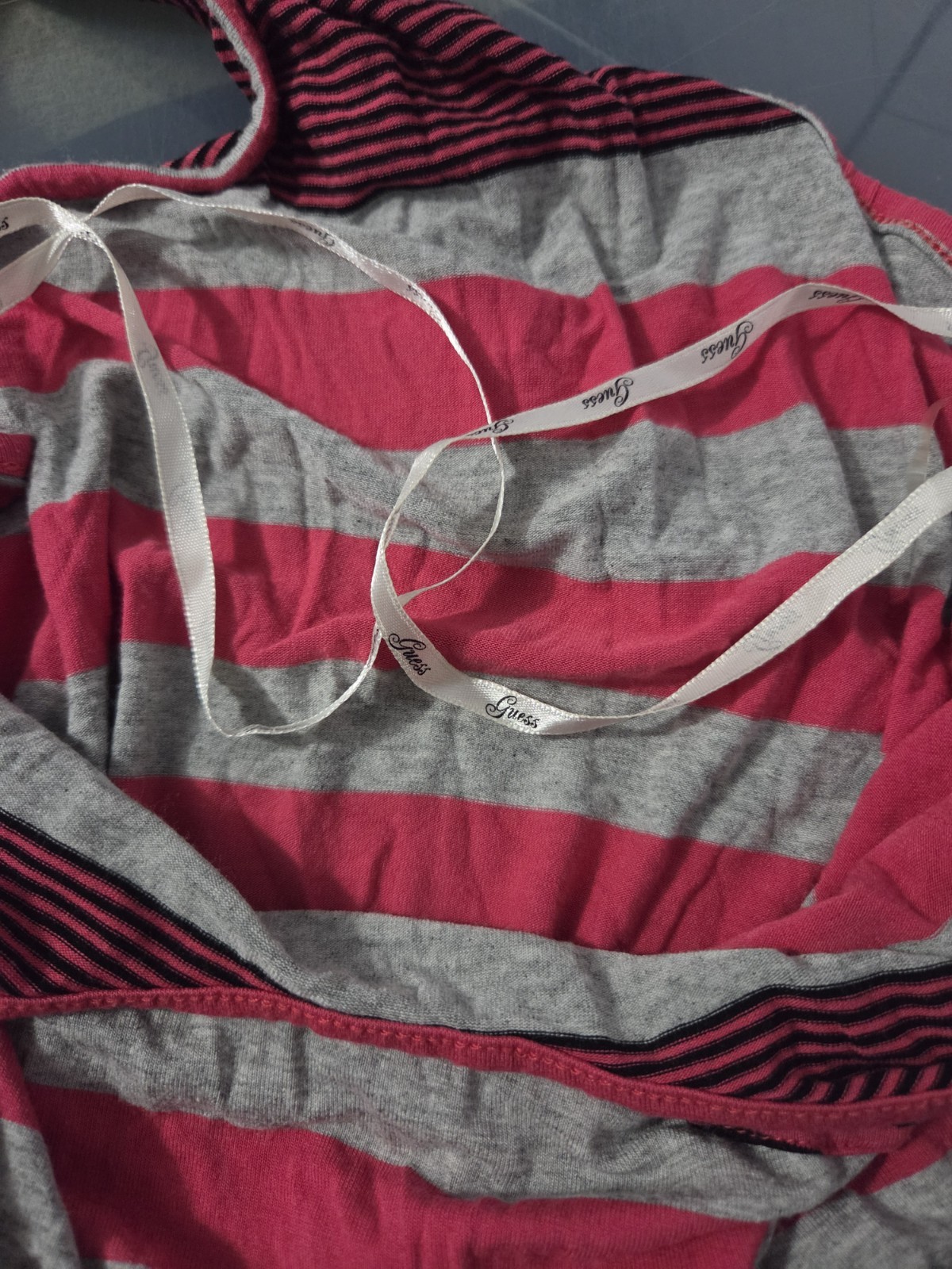 GUESS Racerback Tank Maxi Dress Magenta, Grey & Black Stripe, Size Large