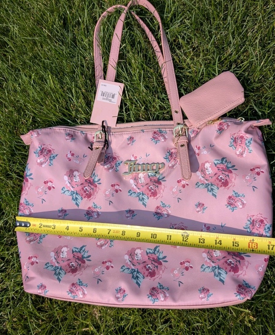 Juicy Couture Vintage Rose Blush Troop Beverly Hills Nylon Tote and Pouch New