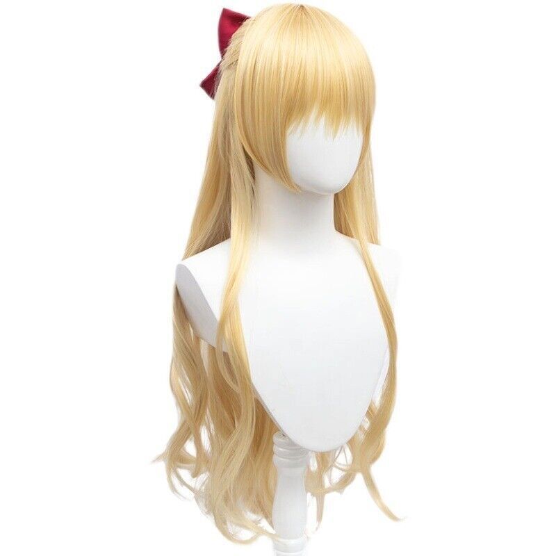 Sailor Moon Sailor Venus V Aino Minako Gold Long Hairpieces + Bowtie Cosplay Wig