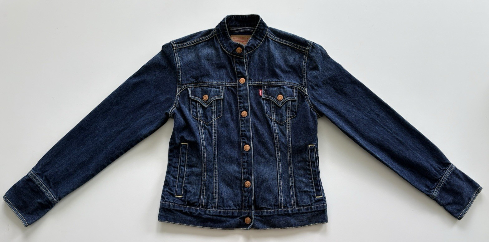 Levi’s Easy Rider Jacket Size SMALL MIS Dark Wash Copper Buttons Snap Front