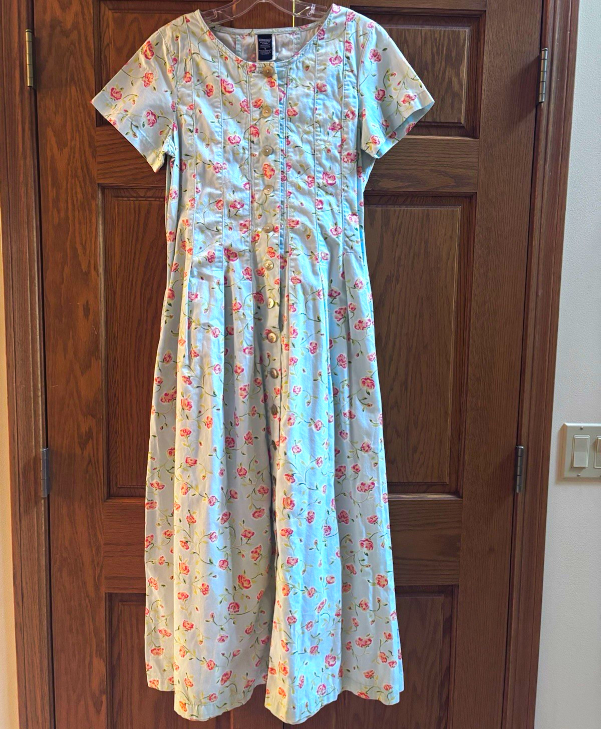 Lands’ End Floral Maxi Dress Women’s 6 Regular 100% Cotton Button Front Blue
