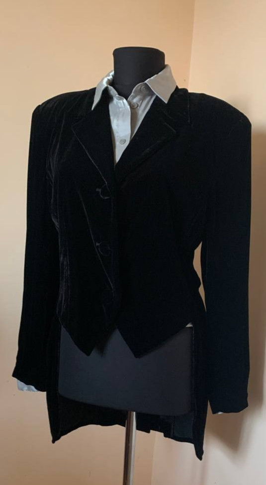 Madeleine Black Velvet Tailcoat Jacket 18% Silk Frock Coat Blazer EU40 UK12 US10