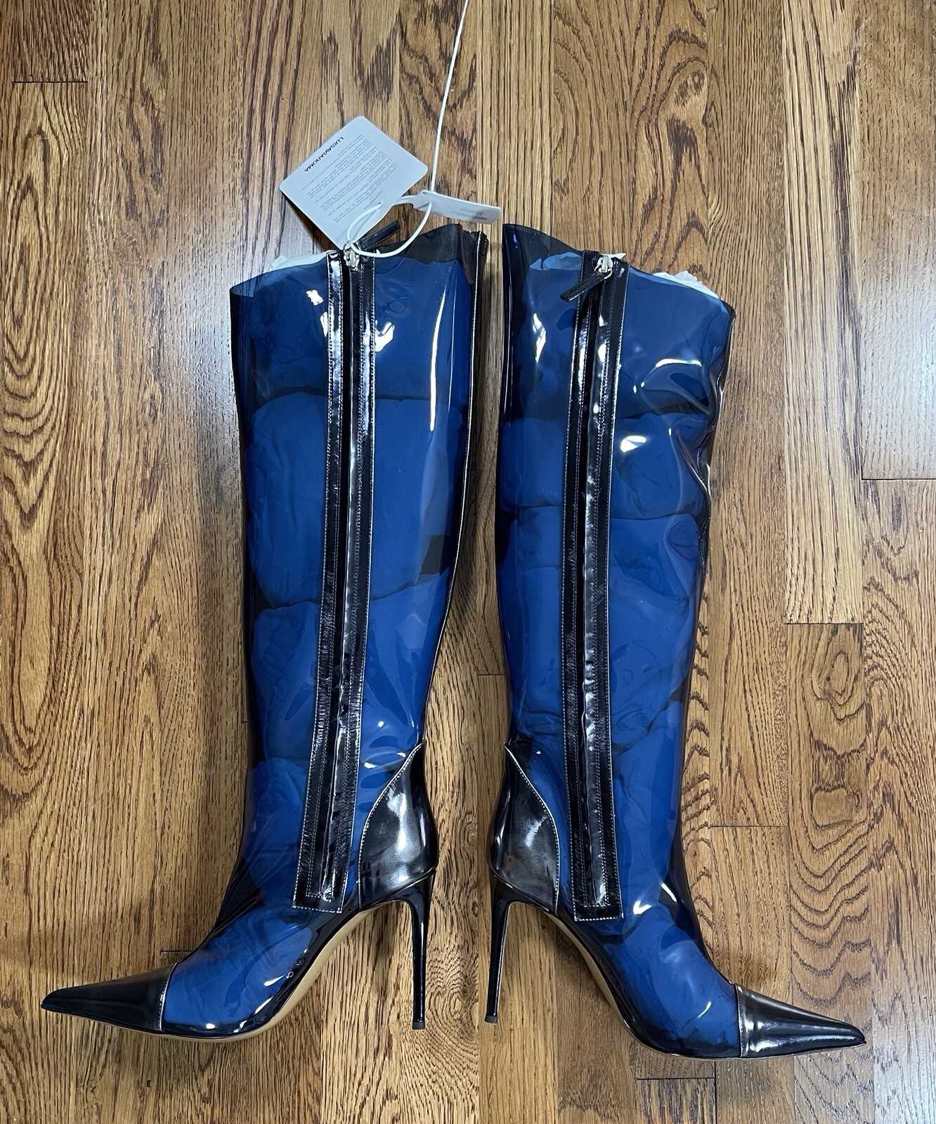 ALEXANDRE VAUTHIER ALEX METALLIC KNEE-HIGH BOOTS CINA BLUE WOMENS SIZE 40 New