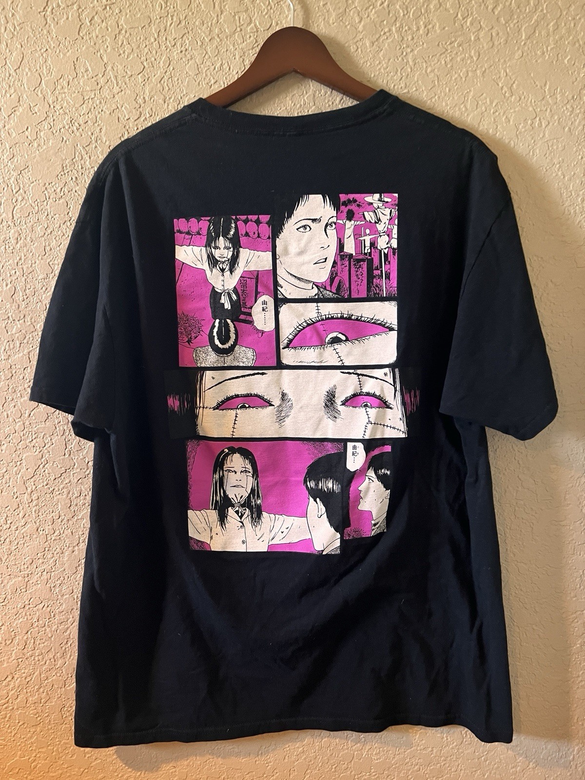 🐝L Crunchyroll Junji Ito Collection Scarecrow T-Shirt Black Graphic Cotton🐝