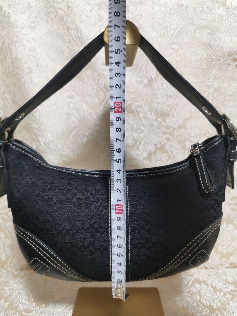 Coach One-Shoulder Bag Black 2154 Signature Canvas Leather Jacquard 9.8 inch