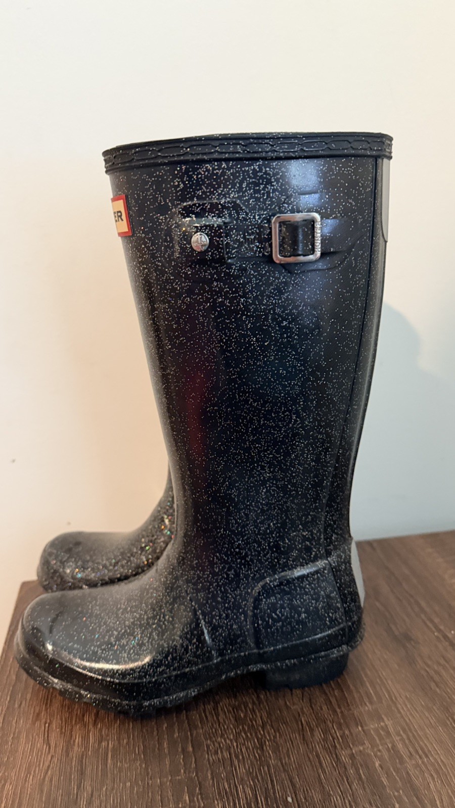 Hunter Original Glitter Rain Boots Black Starcloud Kids Girls Size 2