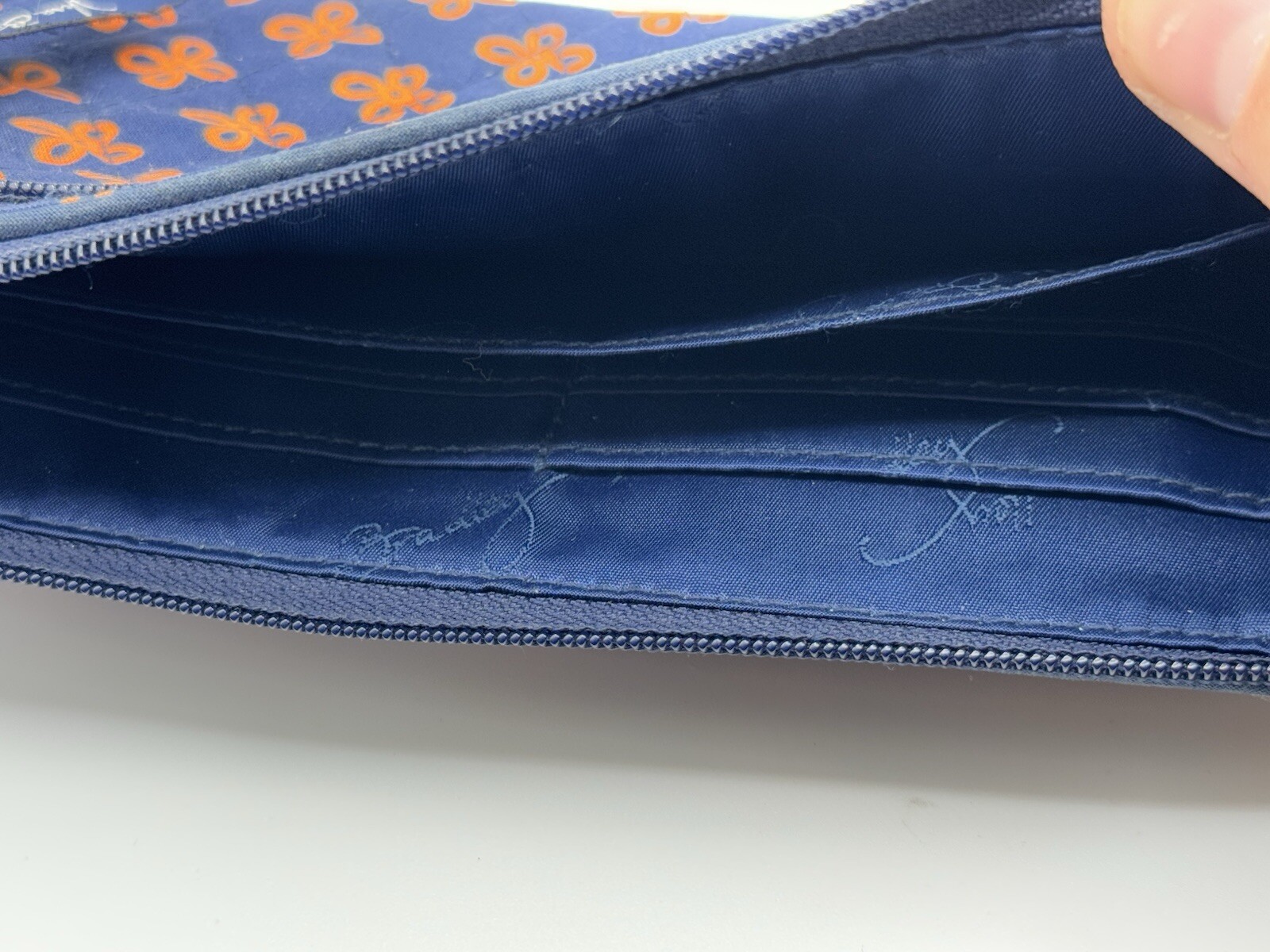 Vera Bradley Front Zip Wristlet Clutch Handbag Orange Blue Mini Concerto EUC